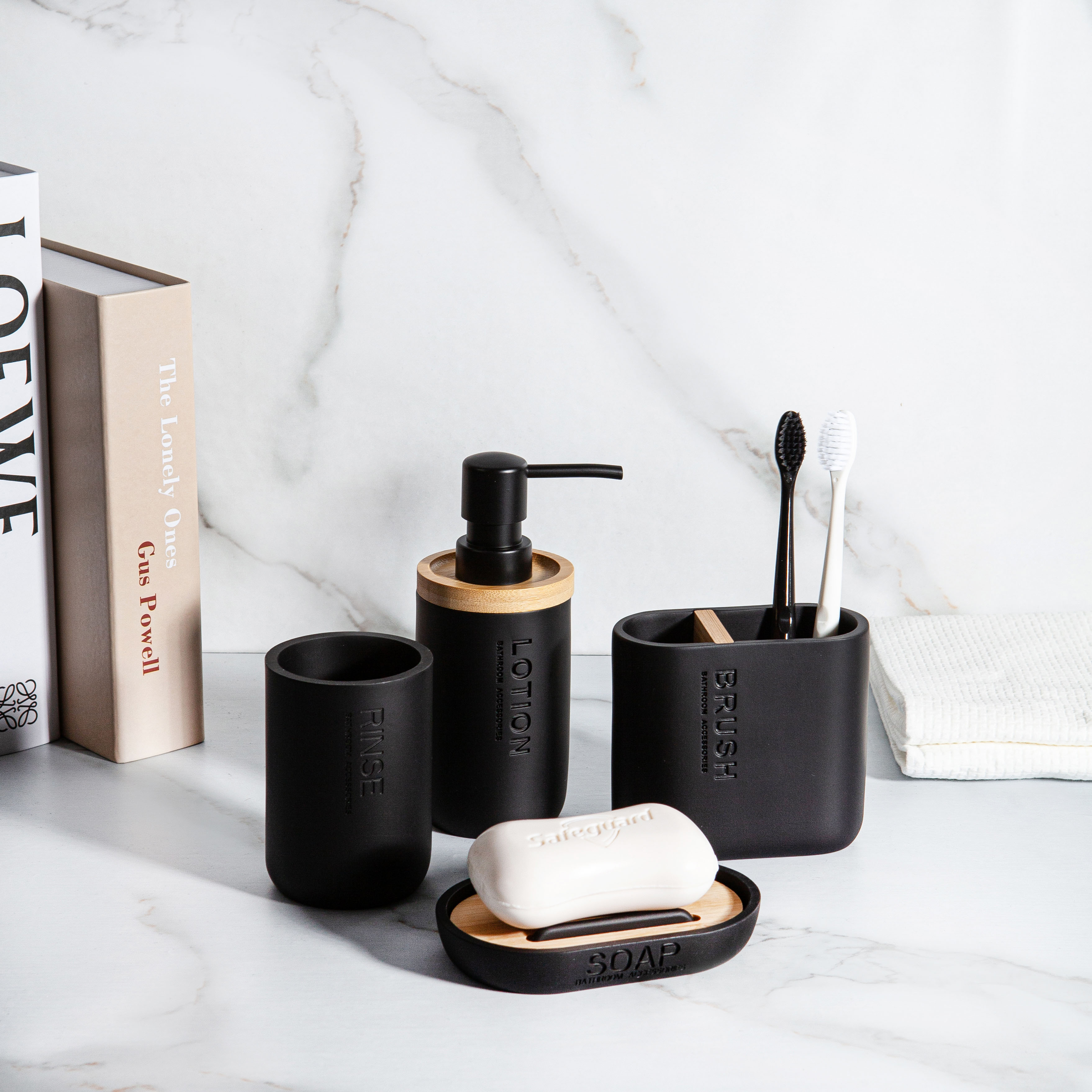 Dish Brush Bamboo - Luxury Polyresin Bamboo Bathroom Accessories Set