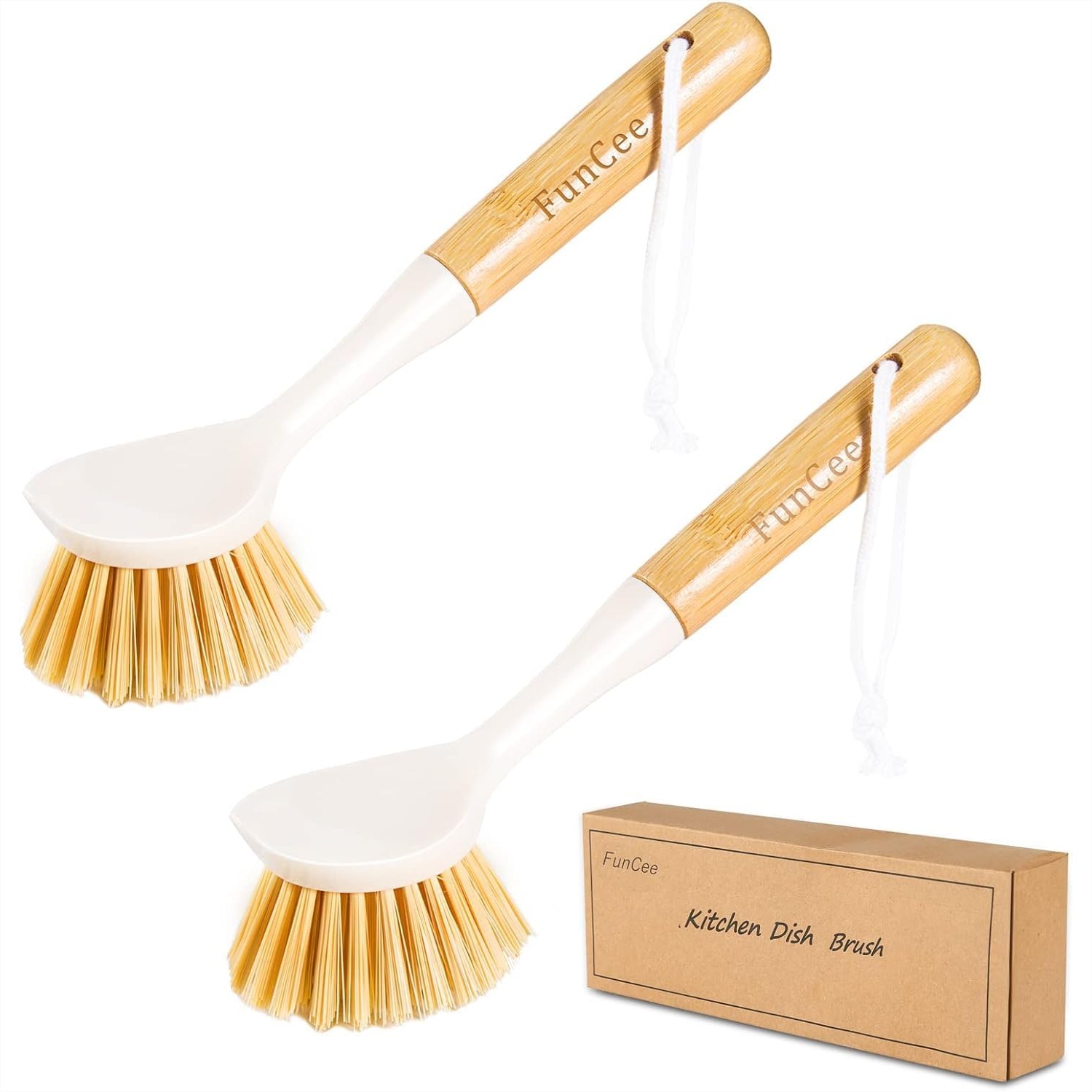 Dish Brush Bamboo - 2 Pack Kitchen Dish Brushes with