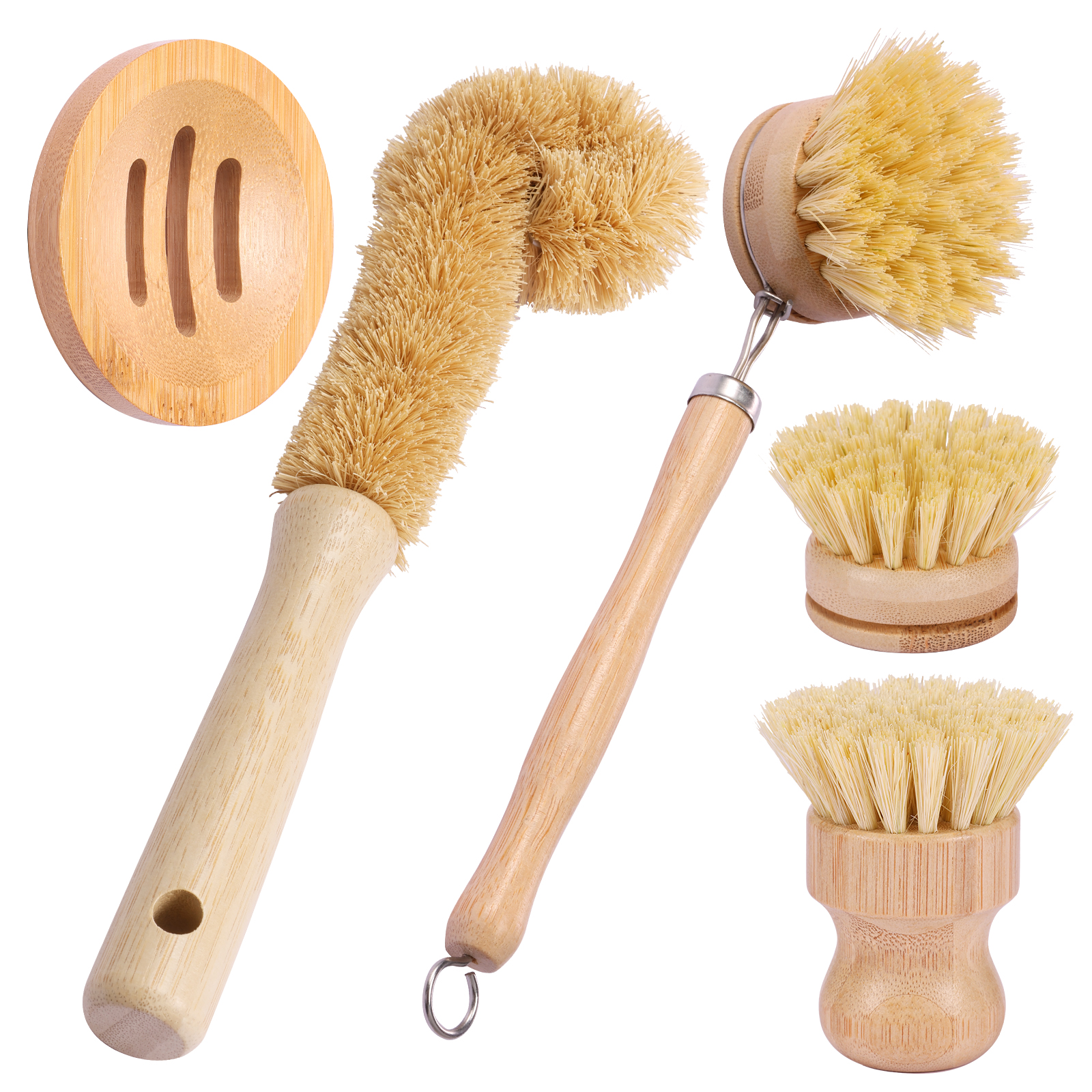 Dish Brush Bamboo - 5Pcs Bamboo Dish Brush Set Pot